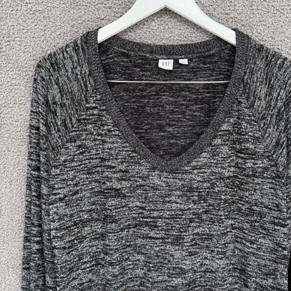 GAP Softspun Blouson Sleeve V-Neck Top Marled Marled Black - Picture 1 of 7